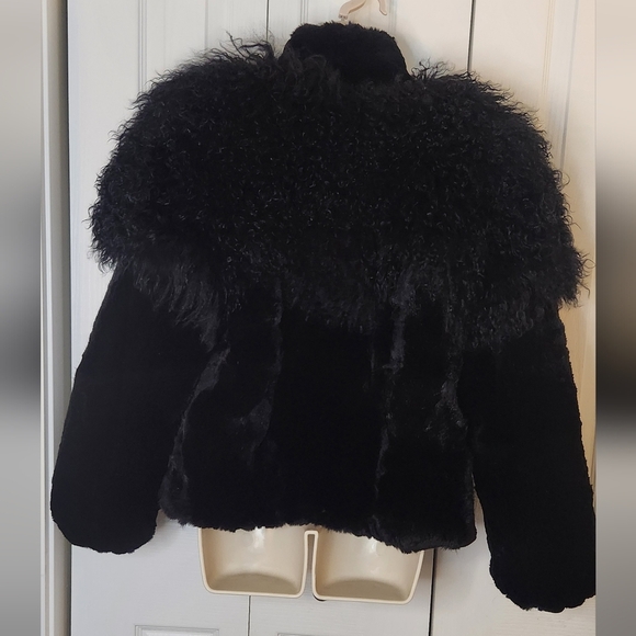 Tibetan lamb mongolian dyed rabbit fur black coat Hong Size medium Jacket Winter - Picture 7 of 16